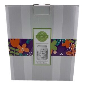 Scentsy SEE THE GOOD IN ALL THINGS Wax Warmer Floral white with silver Daisy New